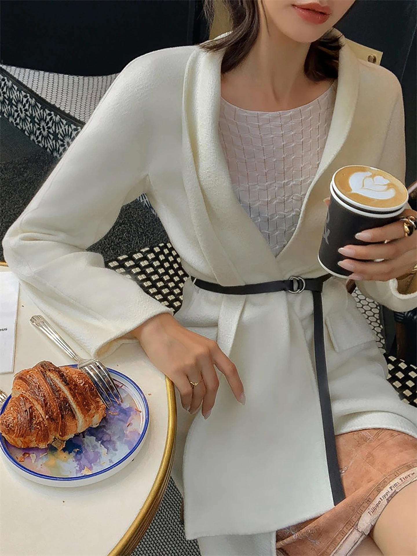 

Aviva on Earth Camere Double-Faced Woolen Coat Women's Long Waist-Cinching Coat Winter Faion Commute Casual Warmth