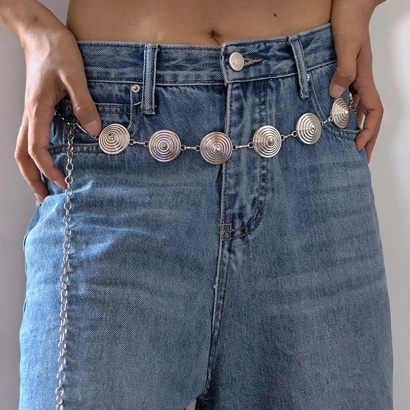 เข็มขัดโซ่สไตล์พังก์แบบหมุนได้สำหรับผู้หญิง ชุดเดรสโบฮีเมียน เสื้อครอปท็อป บิกินี่ เอวเซ็กซี่ เครื่องประดับเอวระดับไฮเอนด์