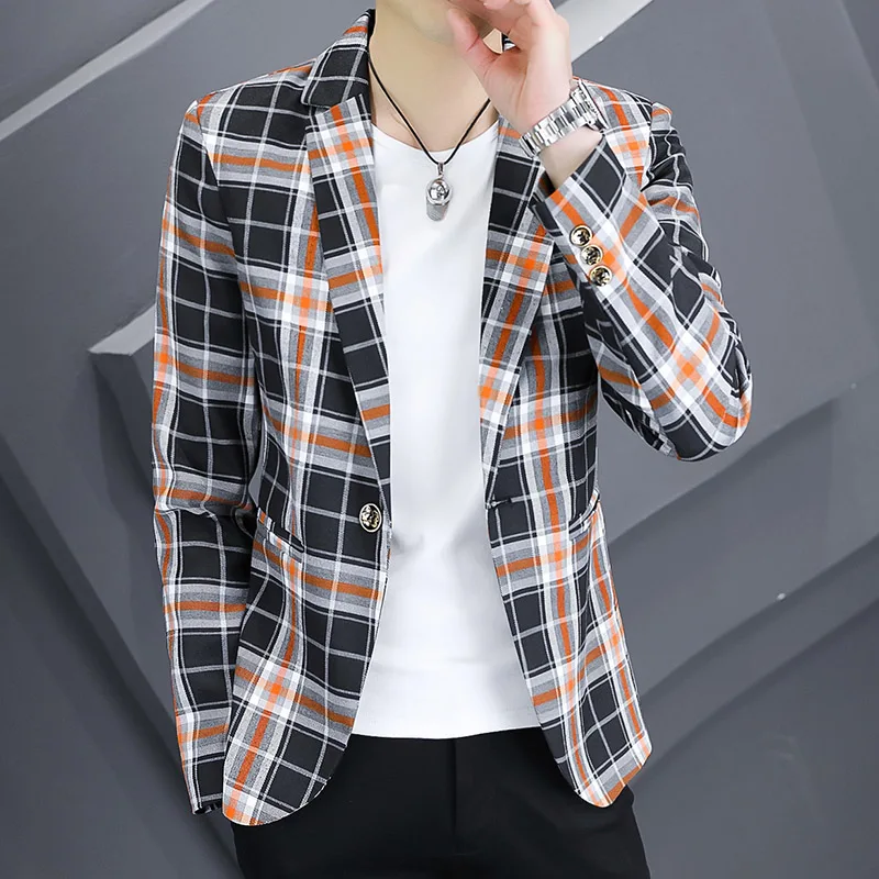 2023 Men Suit Blazers Jackets New Spring Autumn Plaid Casual Suits Jackets Coats Business Formal Wear Men Slim Fit Blazers Size