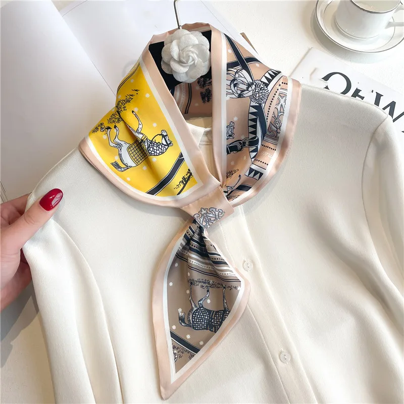 Cartoon Pony Double-layer Printing Pattern Fashion Small Square Scarf Women's Thin Simulated Apparel Accessories Silk Scarves