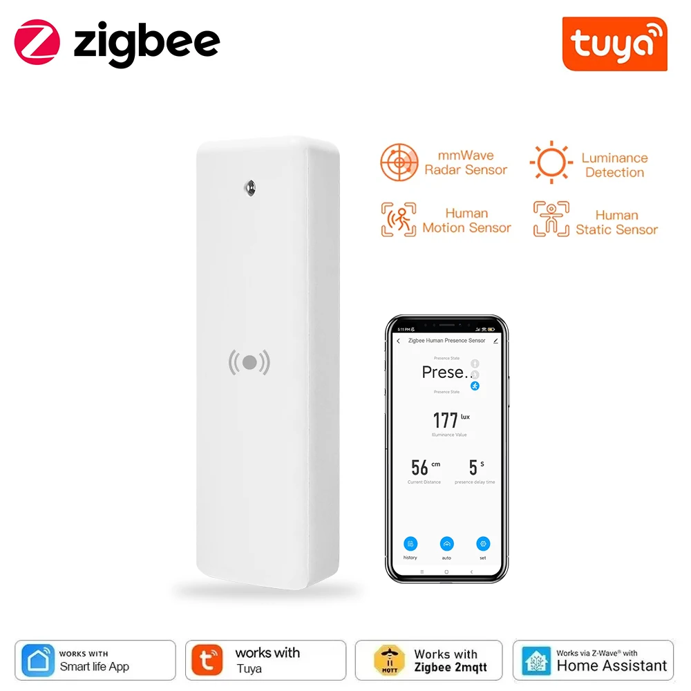 Tuya ZigBee Smart Human Presence Detector Millimeter mmWave Radar Detection Motion Sensor Support Zigbee2mqtt Home Assistant