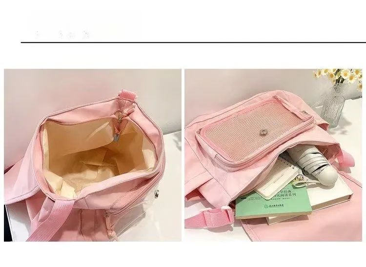 Transparente Umhängetasche im Harajuku-Stil, große Nylon-Umhängetasche mit mehreren Taschen, vielseitige Umhängetasche für Studenten – Detail 2