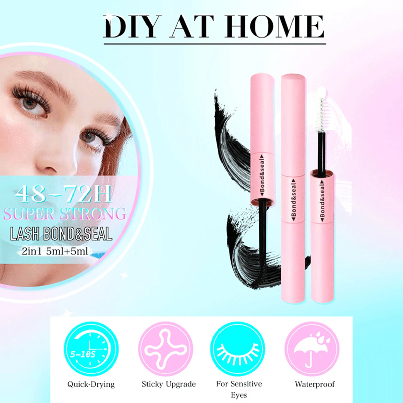 Zestaw 10-12 mm Mix Lash Clusters z wodoodpornym, mocnym uchwytem Zestaw do przedłużania rzęs DIY Lash Bond i pęseta do makijażu rzęs