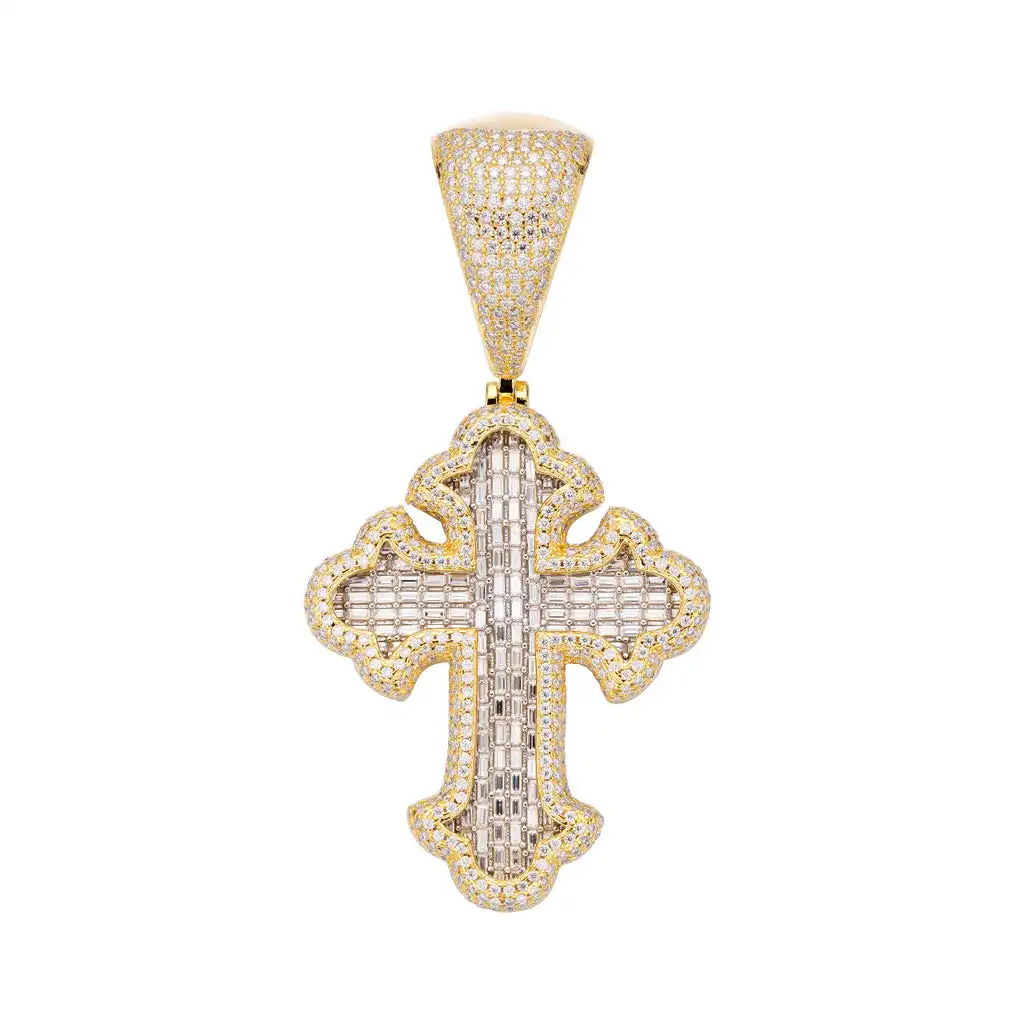 2026 New High Quality Three Colour Classic Hip Hop Men Jewelry Iced Out Bling 5A Cubic Zirconia CZ Cross Pendant Necklace