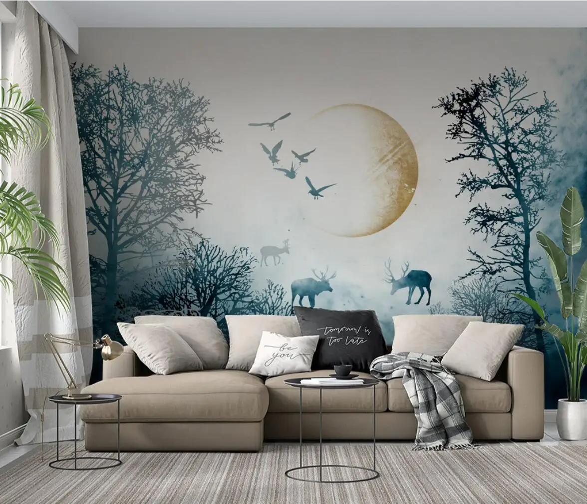 

Custom nordic elk forest woods wallpapers home decor background photo art wall painting large mural wallpaper for bedroom walls