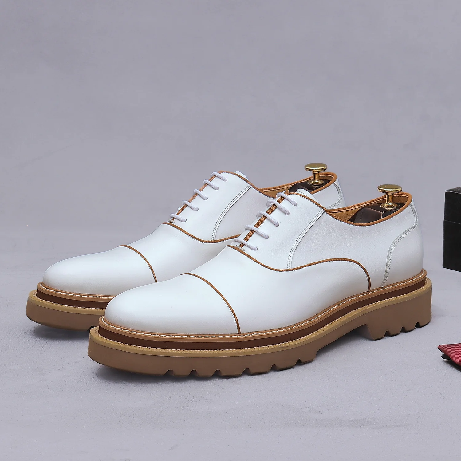 Men's First-Layer Cowhide Leather Lace-Up Oxford Shoes Business Gentleman Wedding Shoes Comfortable Breathable Leather Upper