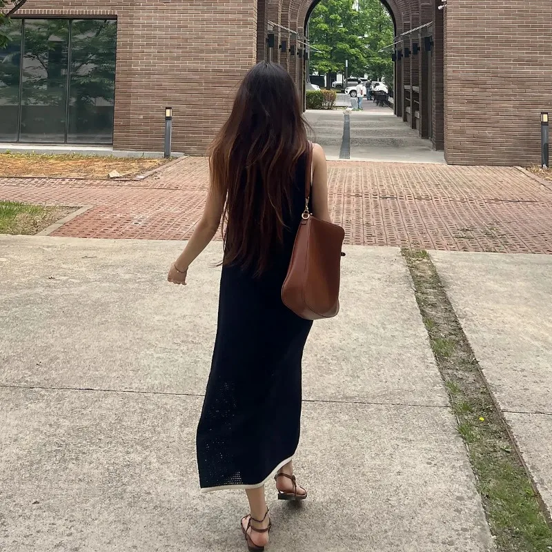 U الرقبة المرقعة عطلة محبوك فستان طويل المرأة الصيف فو الكتان مستقيم البلوز ميدي فستان الشمس الإناث ملابس امرأة 2025