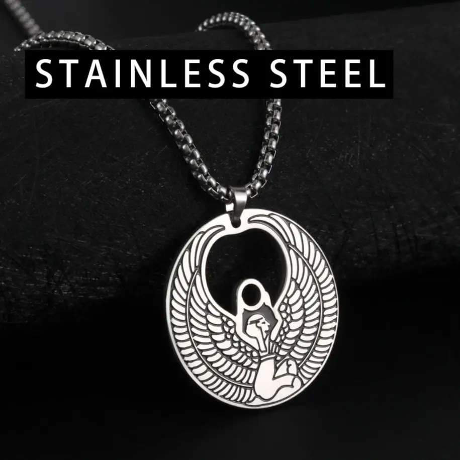 LIKGREAT Ancient Egyptian Goddess Isis Pendant Necklaces for Women Men Ankh Cross Horus Eye Stainless Steel Amulet Jewelry Gifts