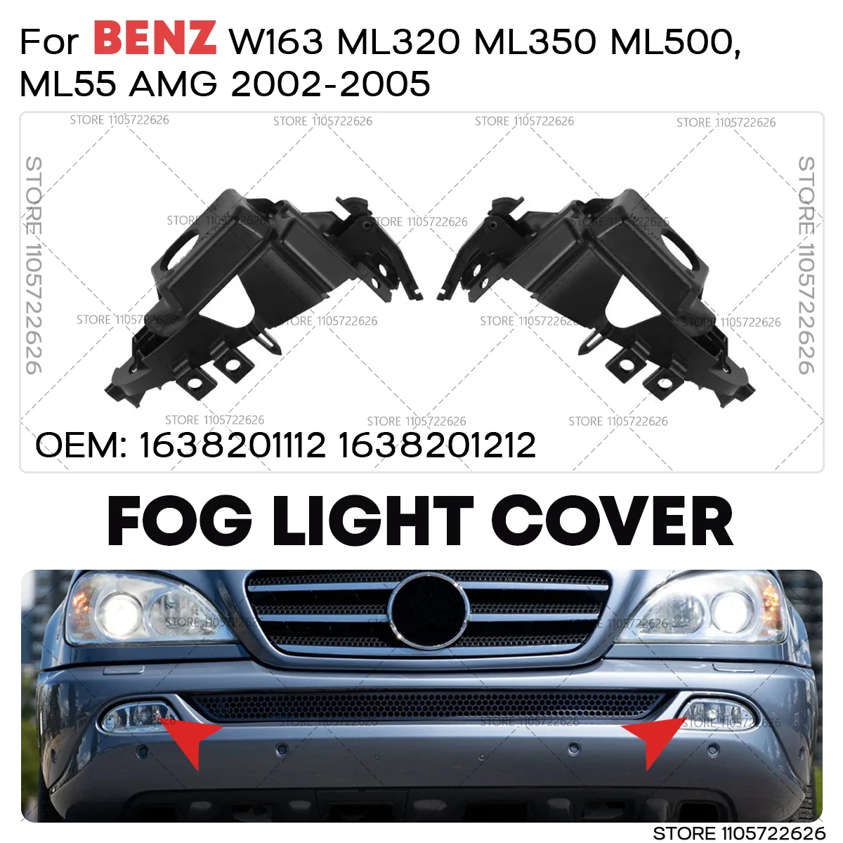For Mercedes Benz W163 ML320 ML500 ML350 2002 2003 2004 2005 Front Fog Light Trim Bracket Fog Lamp Cover 1638201112 1638201212
