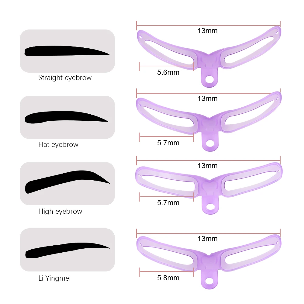 Rosa/lila Augenbrauenformungsvorlage, 4-in-1, wiederverwendbares Augenbrauenformer-Schablonen-Set für Frauen, Augenbrauen-Make-up-Zubehör, Beauty-Tool