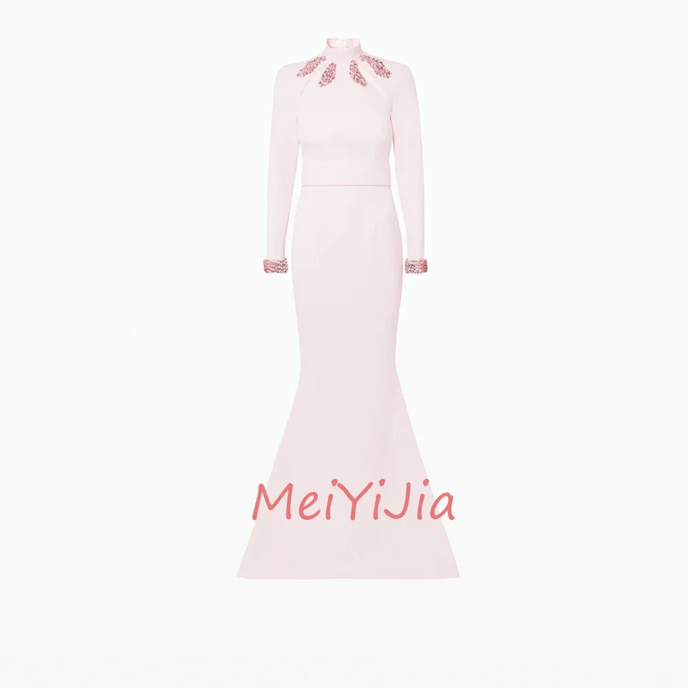 MeiYiJia High-Neck Simple Floor-Length Sash Mermaid Beaded Zipper Up Saudi Arabia Sexy Evening Birthday Club Outfits Summer 2024