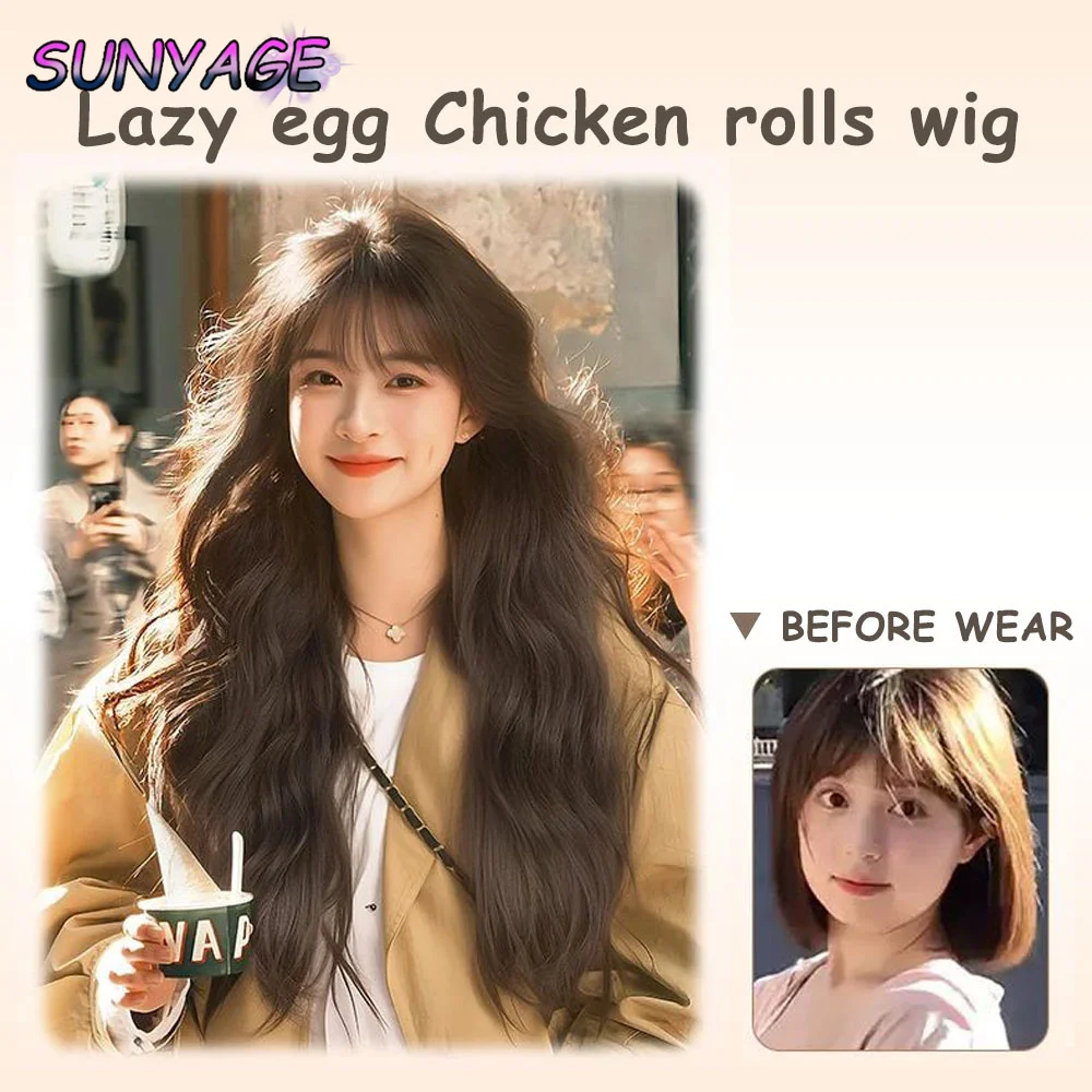 Hair Toppers with Bangs for Women Synthetic Top Hairpieces Wigs Long roll Clip in Hair Extension No need to wear a hair net