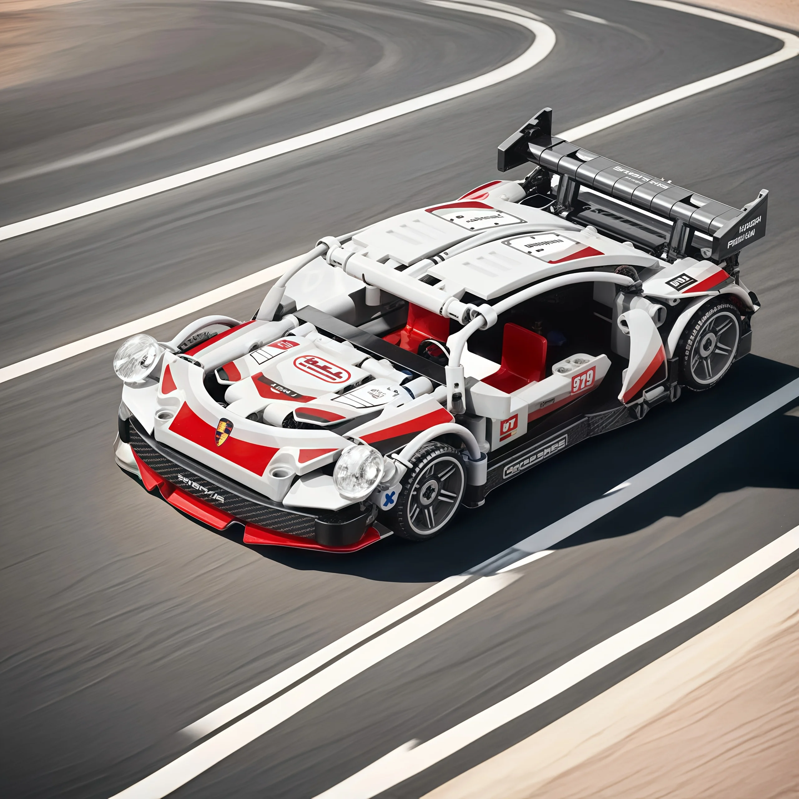 Weißer zusammengebauter Baustein-Sportwagen mit 372 Partikeln, 6 Jahre alte Jungen wie ein Spielzeuggeschenk