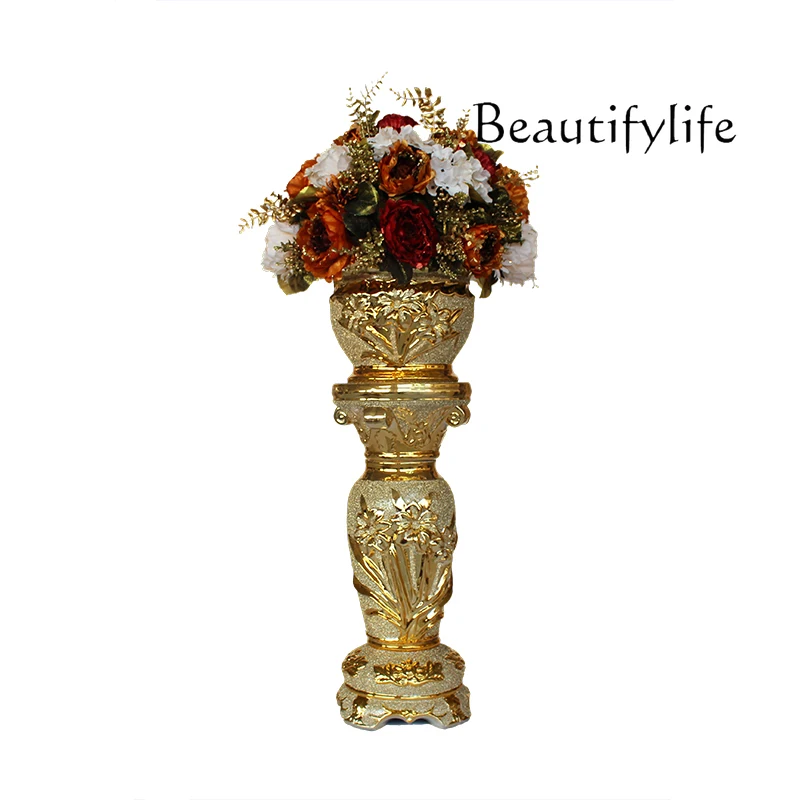 Modern Hotel Decorative Marble Pillar High-End Floor Vase Simulation Insert Floral Set Ornaments