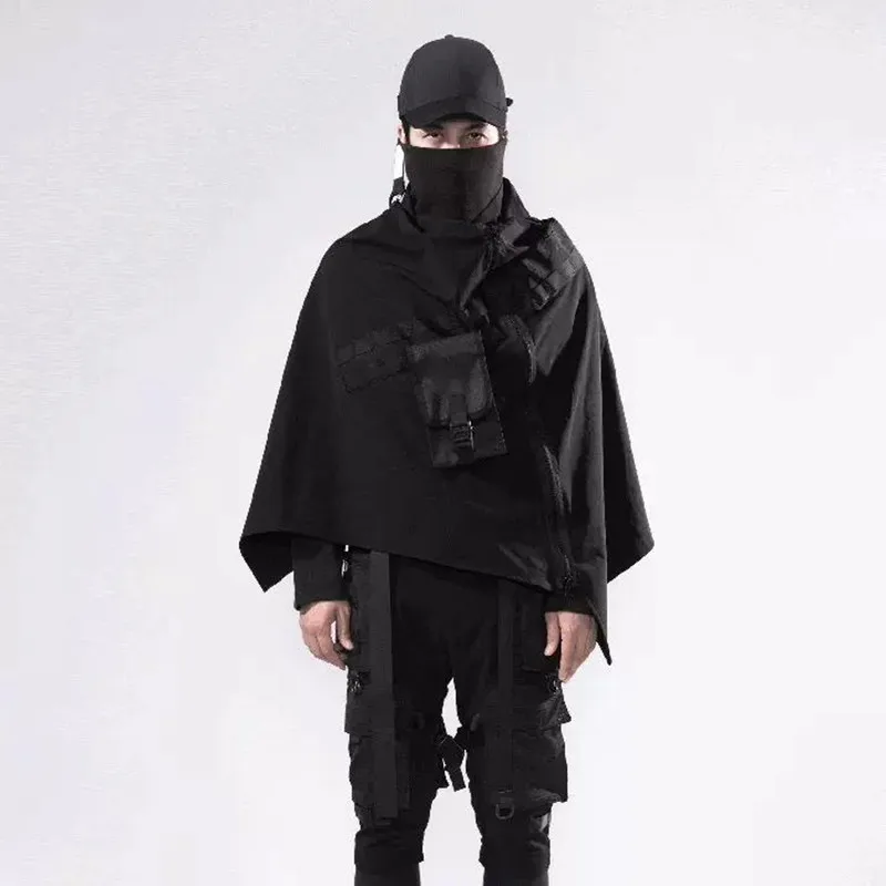 Gabardina táctica con cremallera inclinada para hombre, capa a prueba de viento, multifunción, estilo Hip Hop, Punk, para exteriores, 2024