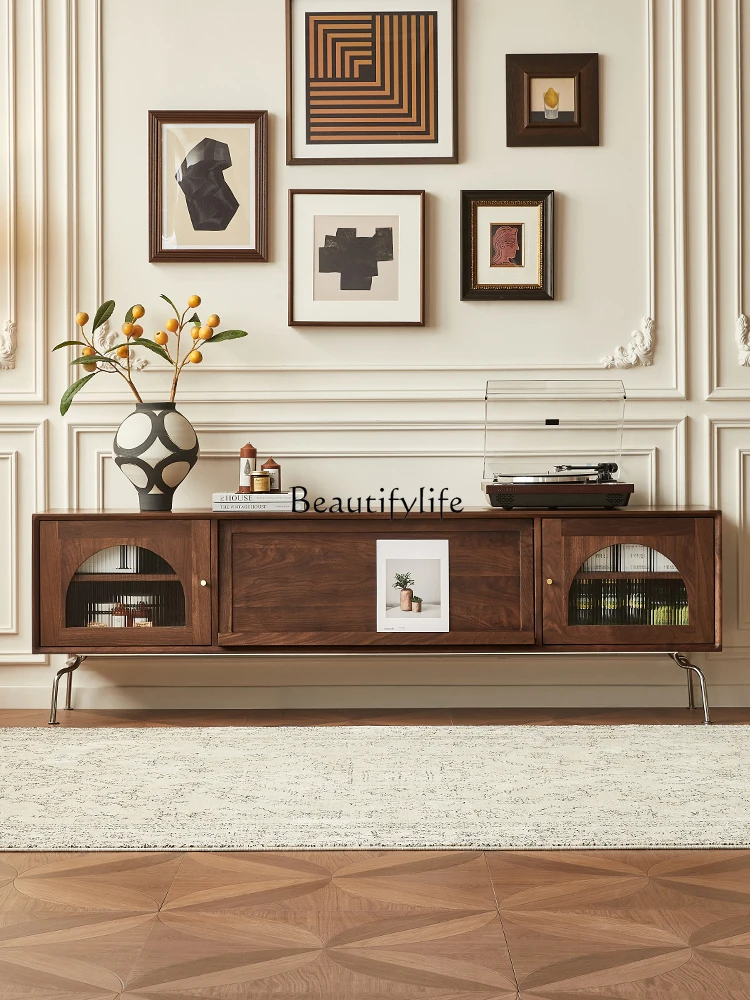 Mid-Ancient TV Cabinet Black Walnut Retro Large and Small Apartment Type Living Room Storage Storage TV Stand