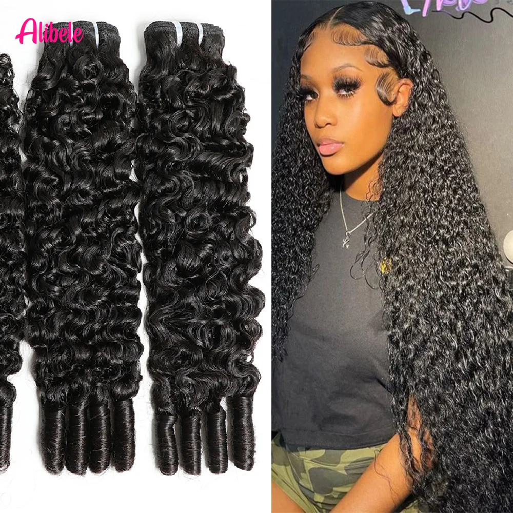 

Пучки человеческих волос Alibele, бирманские вьющиеся пучки с двойным утком, 15А, наращивание натуральных волос, натуральный черный, 1/3/4 шт., 12-32 дюйма