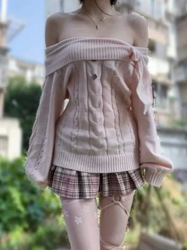 

Теплый вязаный свитер с одним открытым плечом для женщин: облегающий крой, элегантный и модный, молодежный стиль, длинный рукав