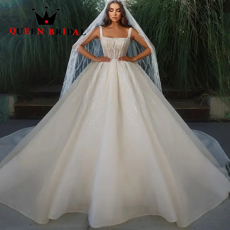 Sleeveless Exquisite Beading Sequined Lace Wedding Dress 2023 Boat Neck Bridal Ball Gowns Custom Vestido De Noiva L90W