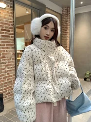 Floarl Print Cotton Jacket For Women's Winter 2023 New Student Forest Style Short Thick And Loose Cotton Jacket Coat