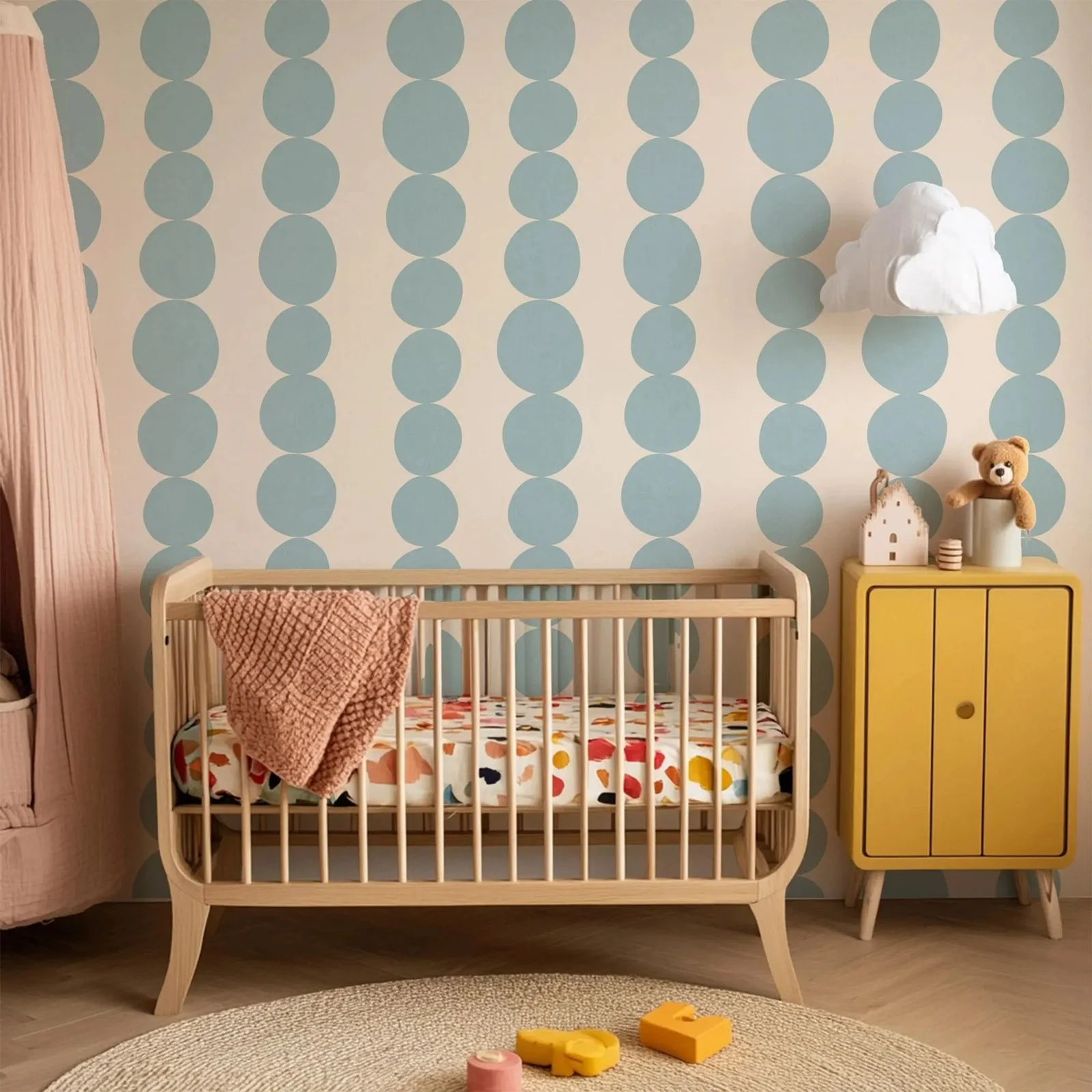 Blue Retro Pebble Stripe Wallpaper,Cute Shapes For Fun Mid Century Walls Decor,Peel & Stick or Traditional Non Woven Wall Paper