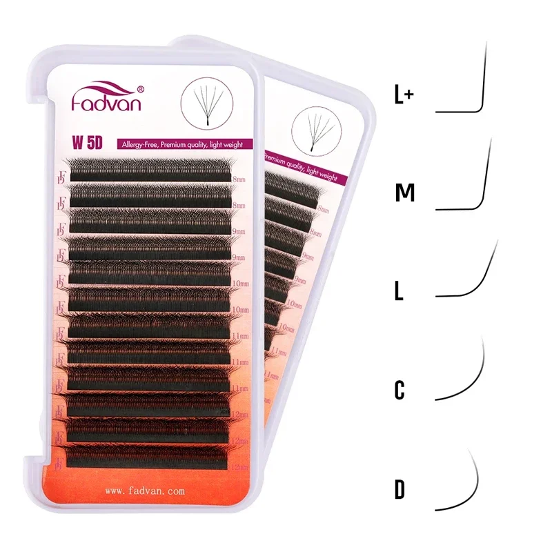M/L/L+/C/D Curl 3D/4D/5D W-Shaped Eyelash Extensions, Waterproof, Curled, Natural Volume, Soft Black False Eyelashes