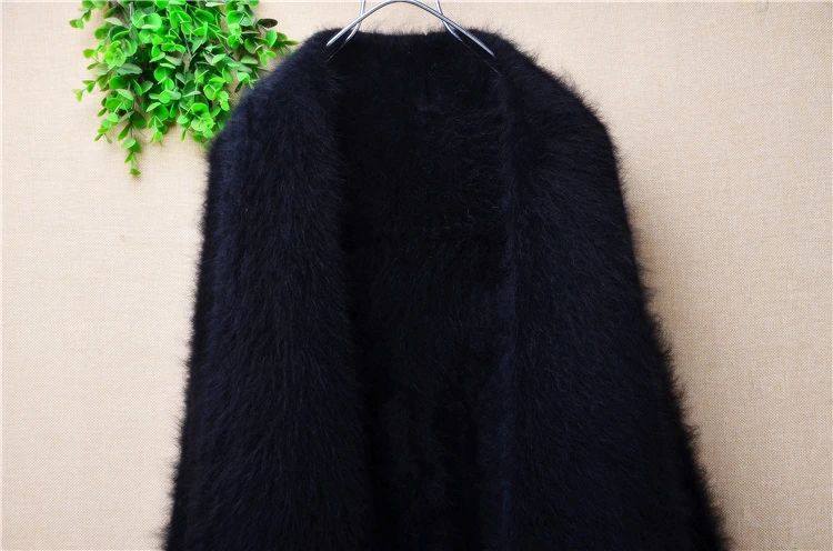 Women Mujer Autumn Winter Thick Warm Black Hairy Mink Cashmere Knitted Long Sleeves Loose Long Sweater Cardigans Mantle Jacket