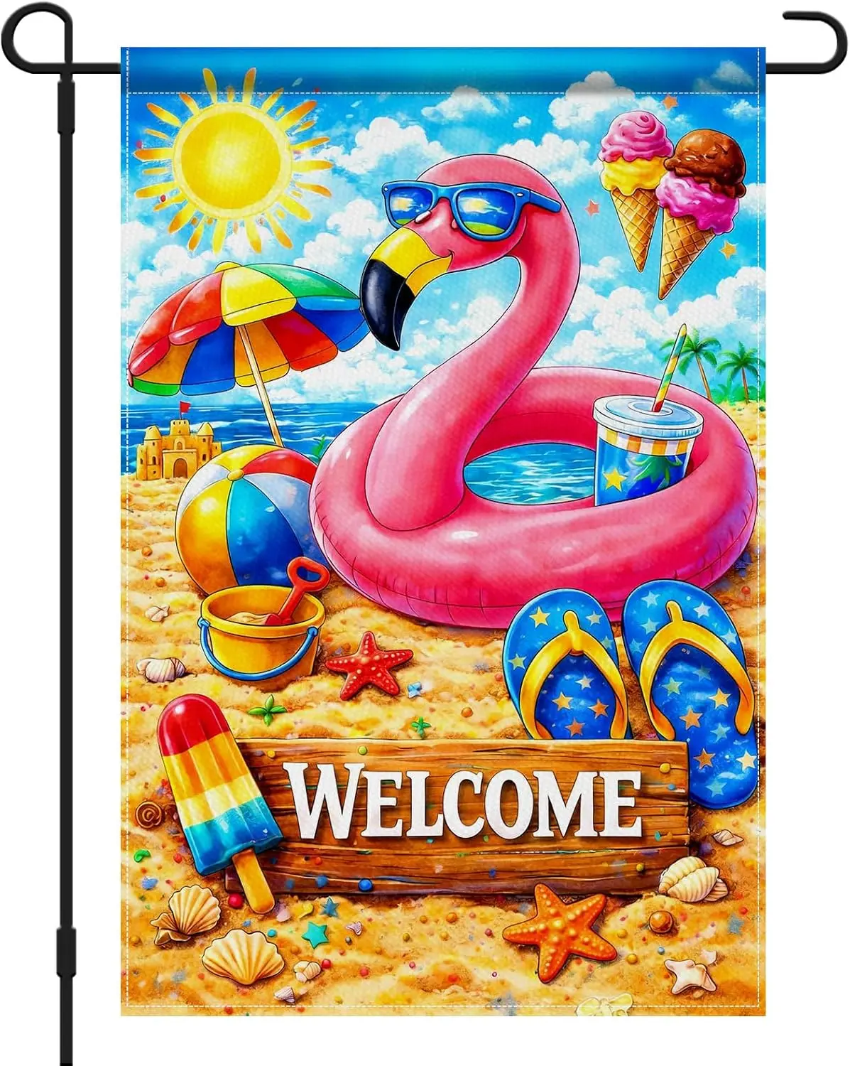 IVN Summer Garden Flag 12 x 18 Inch Pink Flamingo Welcome Pool Yard Flag Double Sided Decorative Burlap Summer Beach Swimmin jjp