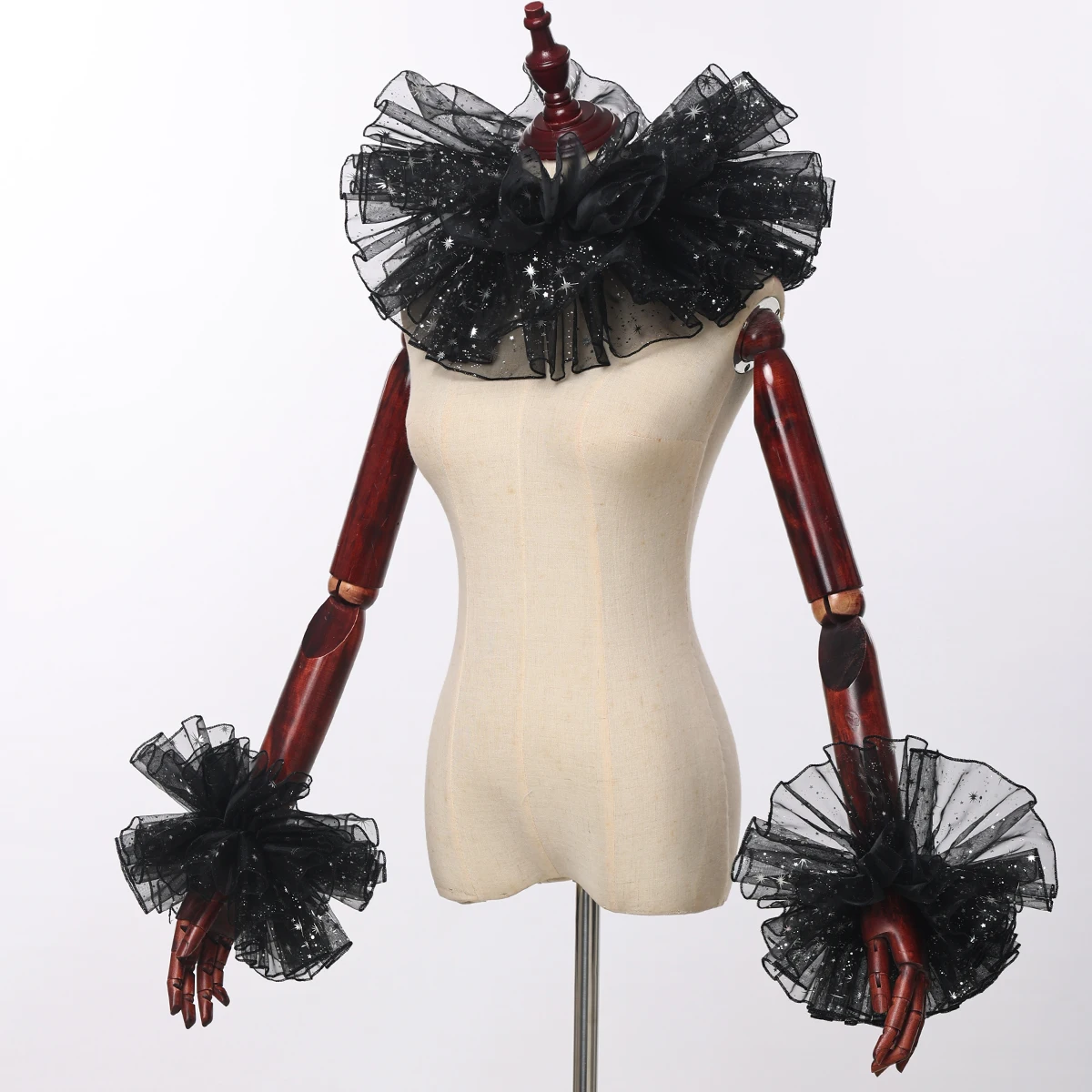 Costume da clown con colletto e volant per donna e uomo, accessori cosplay per feste di Halloween