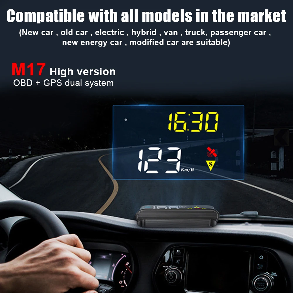 Voltage Security Alarm 3.5” Speed Projector Dual System Windshield OBD + GPS RPM Water temp Head Up Display M17 HUD Overspeed