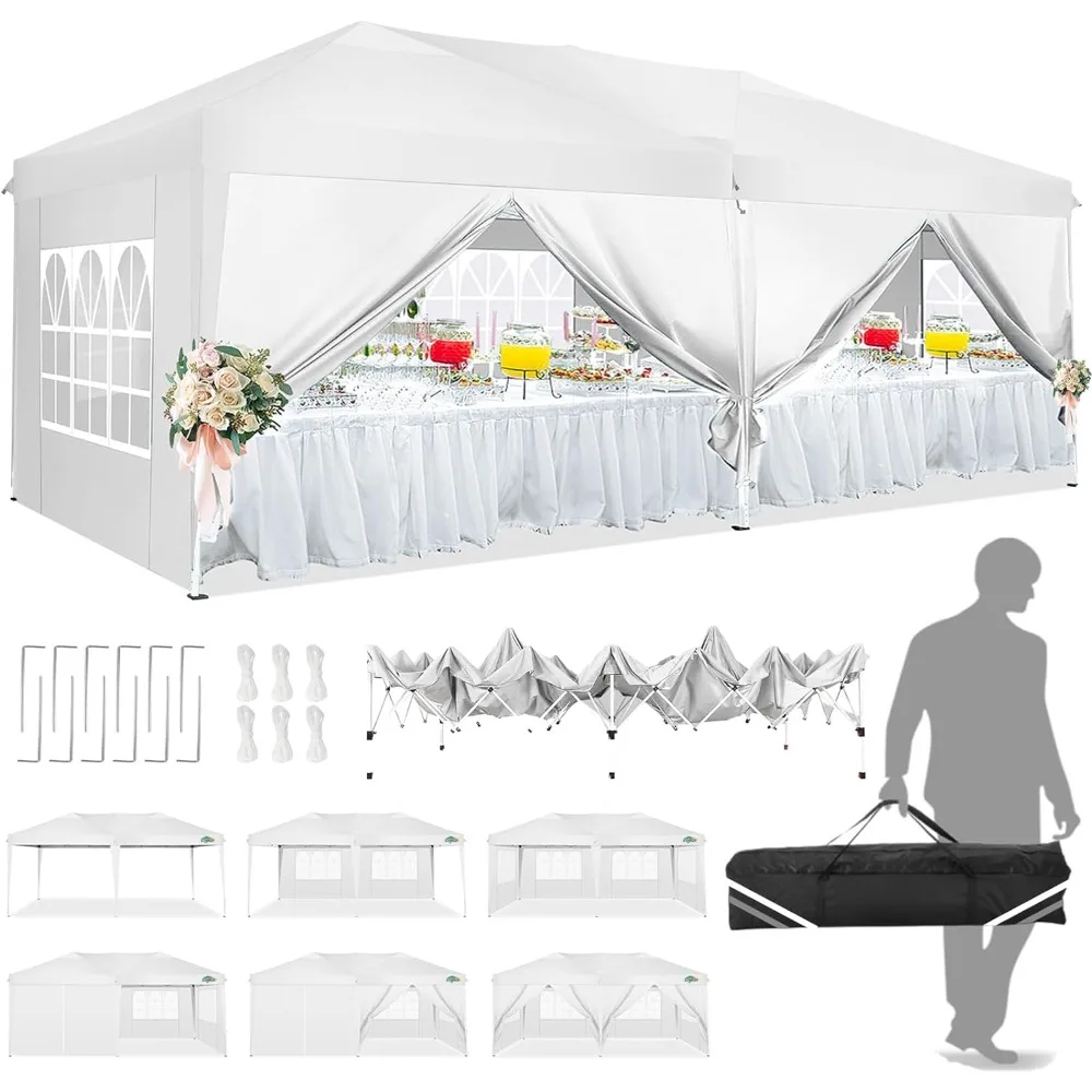 

10x20 Pop-Up Canopy Tent with 6 Sidewall Pop-Up Gazebos, Waterproof Instant Shelter UPF 50+ Portable Gazebo Wedding Tent