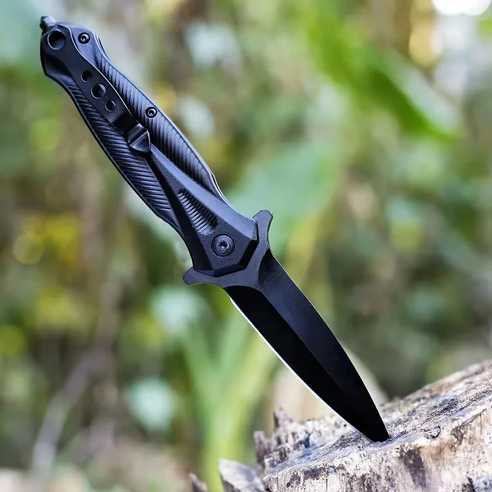 High Carbon Folding Knife With A Clip Point Blade And Textured ABS Handle For Outdoor, Survival And EDC