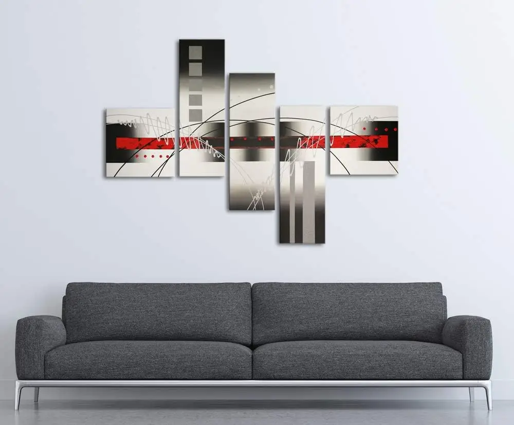 

White Lines 100% Hand-Painted Stretched Canvas Wall Art For Living Room Decoration Home Decor Abstract Oil Paintings On Canvas