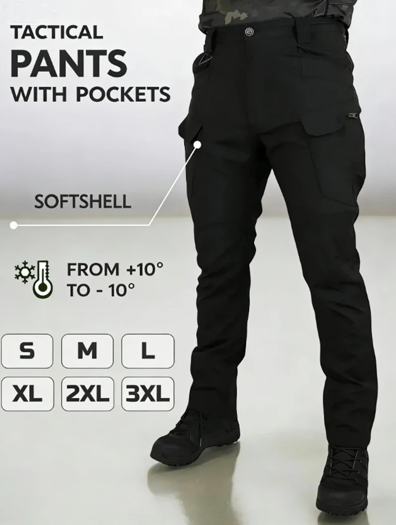 

Водонепроницаемые ветрозащитные брюки с кашемировой подкладкой 5XL 6XL, эластичный пояс, тактические карманы, для активного отдыха и велоспорта, модель 2026 года