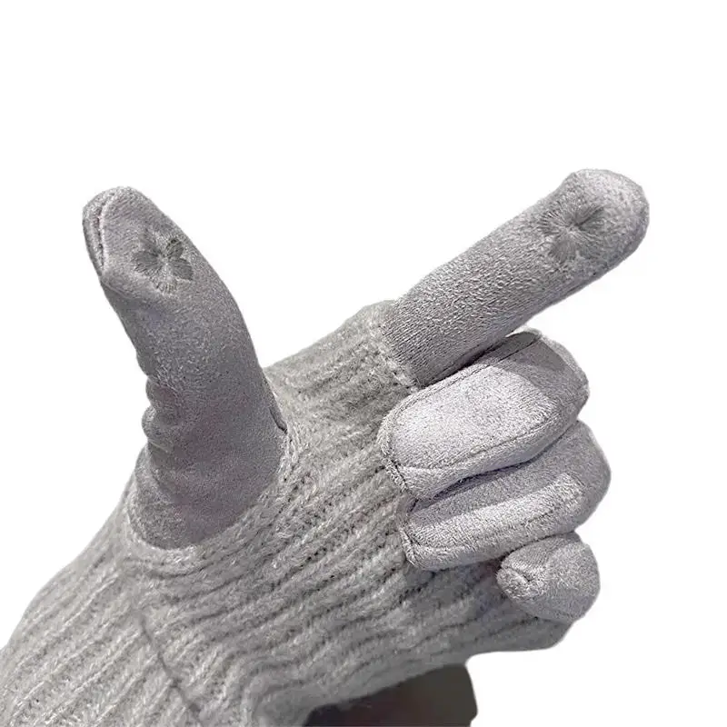 Guantes de lana tejidos para mujer, cálidos, resistentes al desgaste, para montar en los dedos, Color sólido, para invierno, pantalla táctil