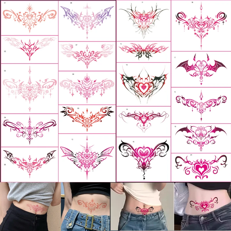 

20pc/Lot Waist Abdomen Sexy Temporary Tattoo Sticker Female Covered Scar Waterproof Succubus Totem Human Fake Tattoos Watercolor