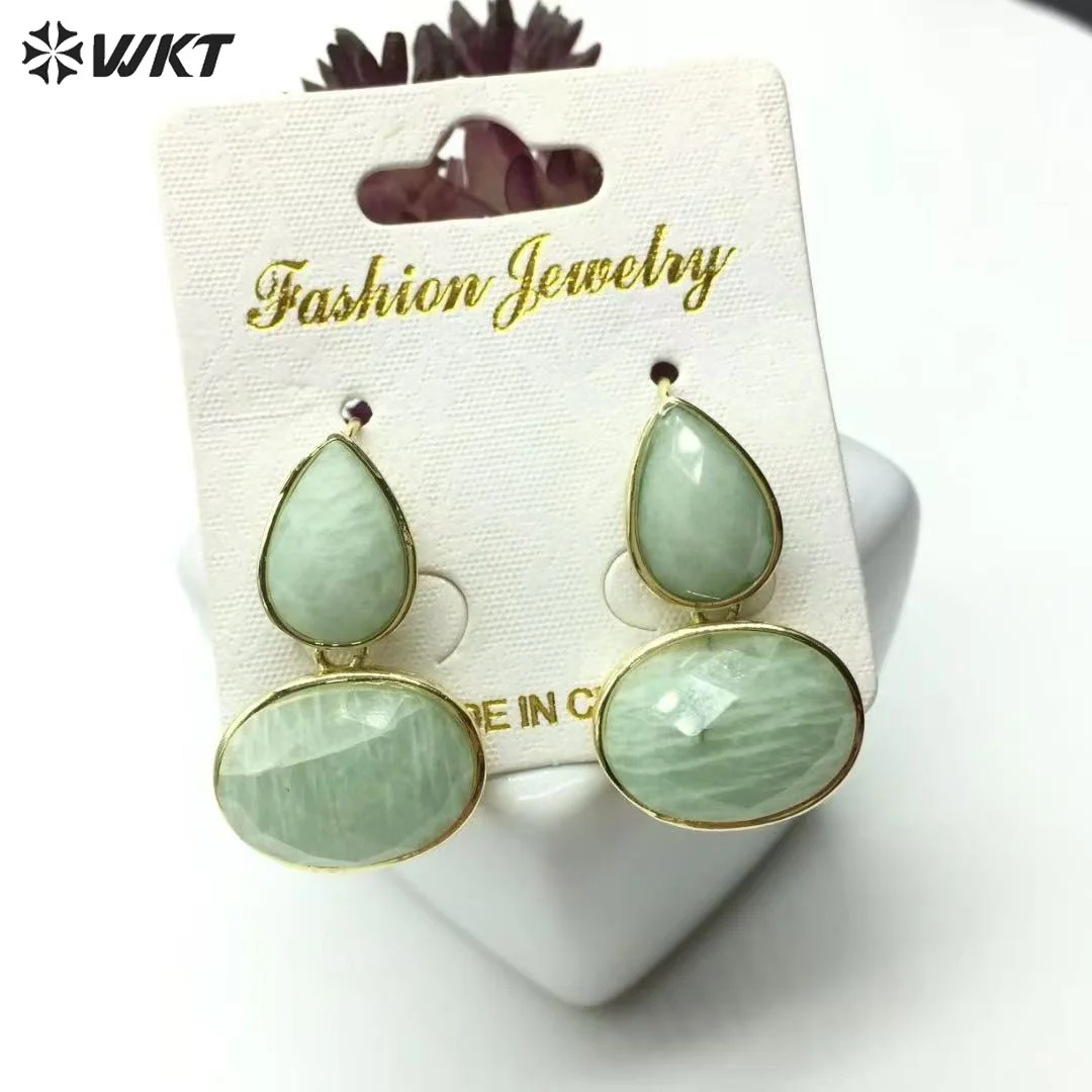 WT-E823 Wholesale Trendy Gold Electroplated Double Natural Gemstones Women Earrings For Party Daily Decorative Jewelry