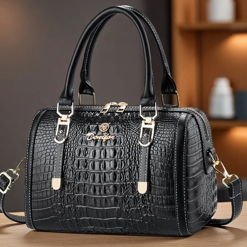 

Классическая женская кожаная сумка с крокодиловым узором, сумка-подушка в стиле Бостон из США, высококачественная кожаная женская сумка.