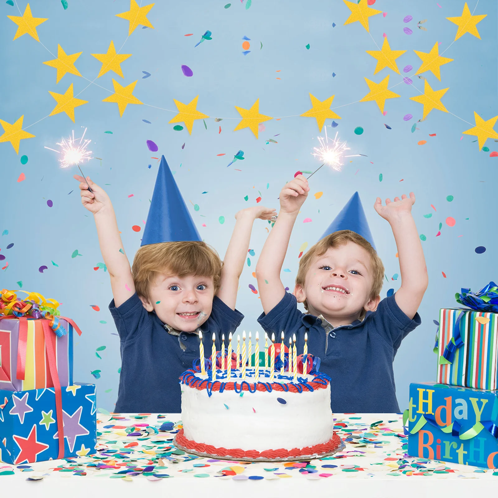 

2pcs 2M Golden Star Garland 10Cm Wide Paper Twinkle Star Decor For Christmas Wedding Party Shower Backdrop Festive Garland