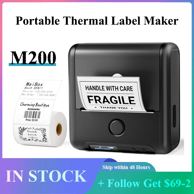 

Phomemo M200 Bluetooth Portable Thermal Business Label Maker Magic Cube Printer Thermal Printing Technology for Small Business