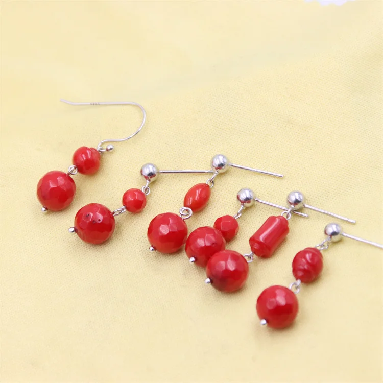 ZFSILVER Fashion Trendy Natural Red Sea Bamboo Ball Coral Earrings 925 Sterling Silver For Women Charm Dangle Jewelry Party Girl