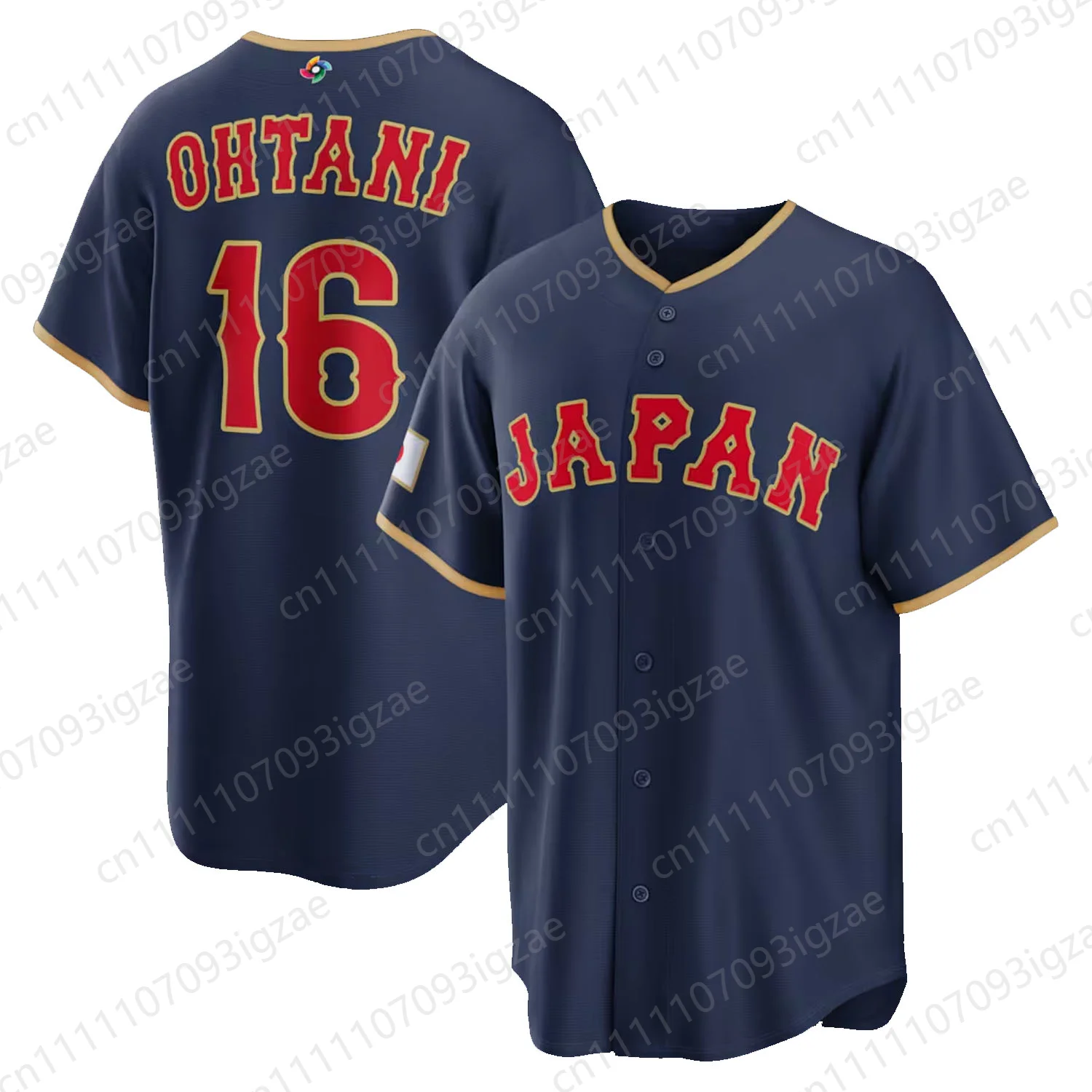 2026 New Athletic Summer Unisex Japan  Baseball  Ohtani 16 Navy Button Down Baseball Jersey Sports Shirt
