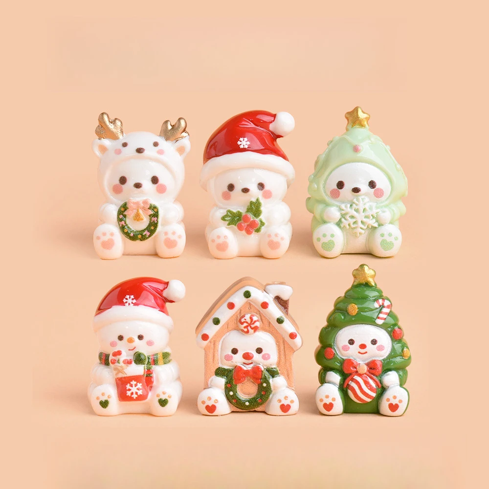 100pcs Cute Cartoon Christmas Santa Tree Snowman 3D Resin Charms DIY for Keychain Earrings Scrapbook Dollhouse Accessories