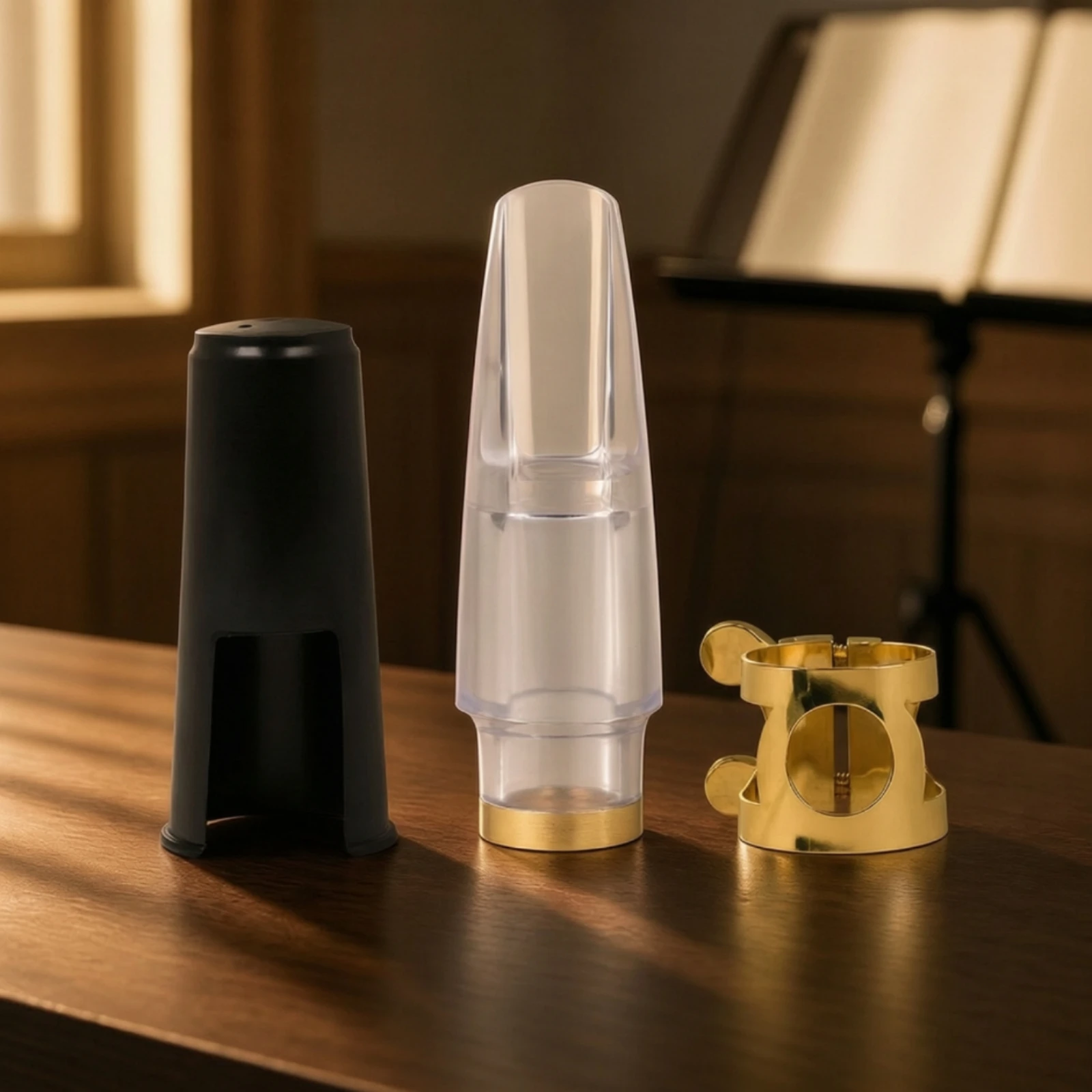 Transparent ABS Alto Saxophone Mouthpiece Gold ABS Sax Mouthpiece with Metal Band Sturdy Practical for Musicians, Music Lessons