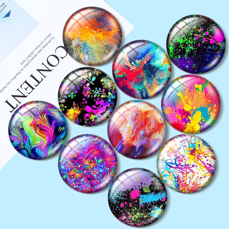 Colour Spray paint colorful art patterns  12mm/18mm/20mm/25mm Round photo glass cabochon demo flat back Making findings