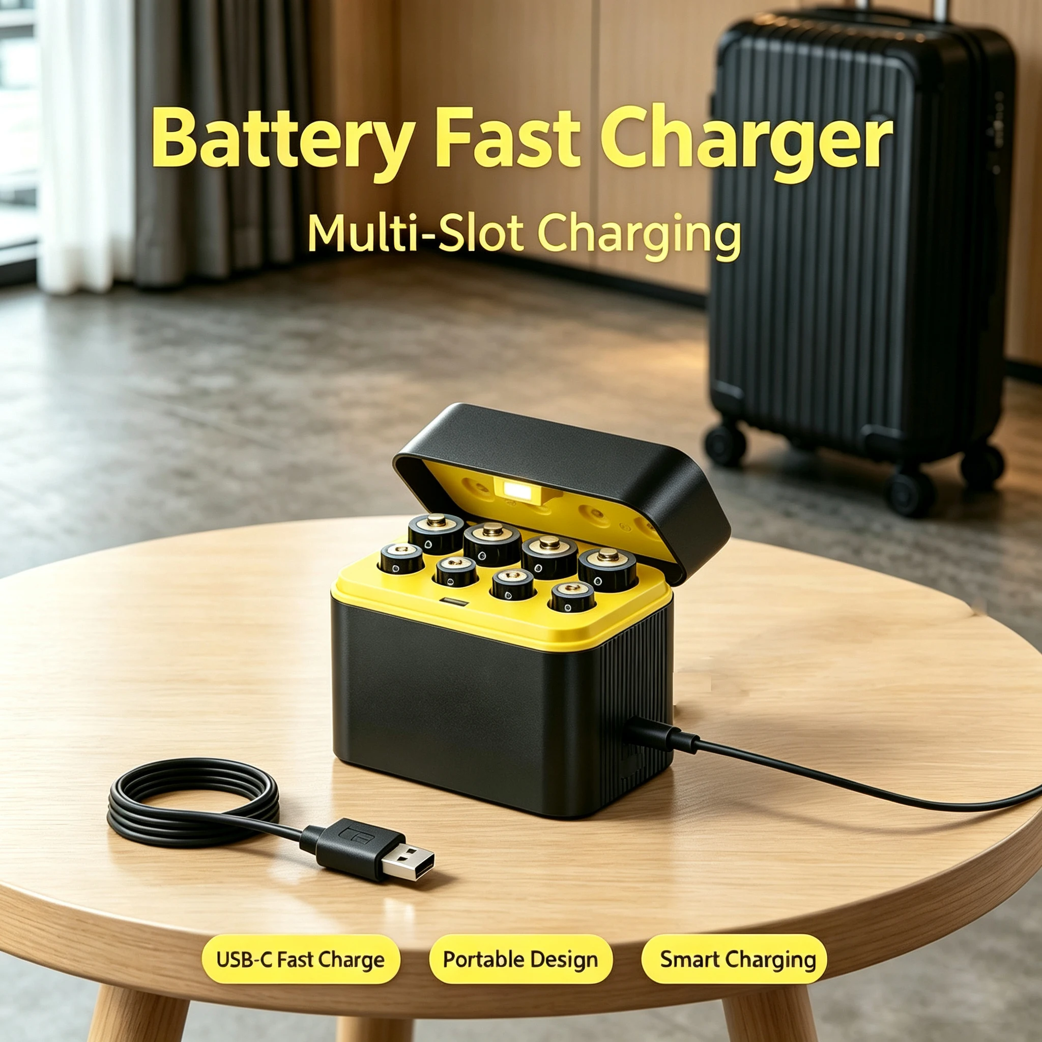 Rechargeable Lithium Battery Charger Portable 8 Slots Rechargeable Charging Box for AA/AAA Batteries with Fast Charging Cable