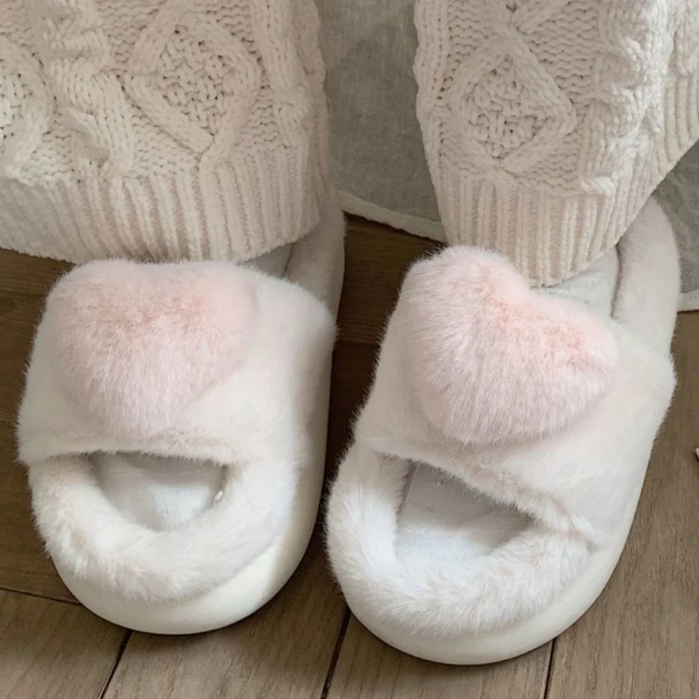 2024 Hot Seller Love Style Plush Winter New Women Slipper Soft Heel Platform Warm Indoor Comfortable Home Fluffy Home Slippers - Image 3
