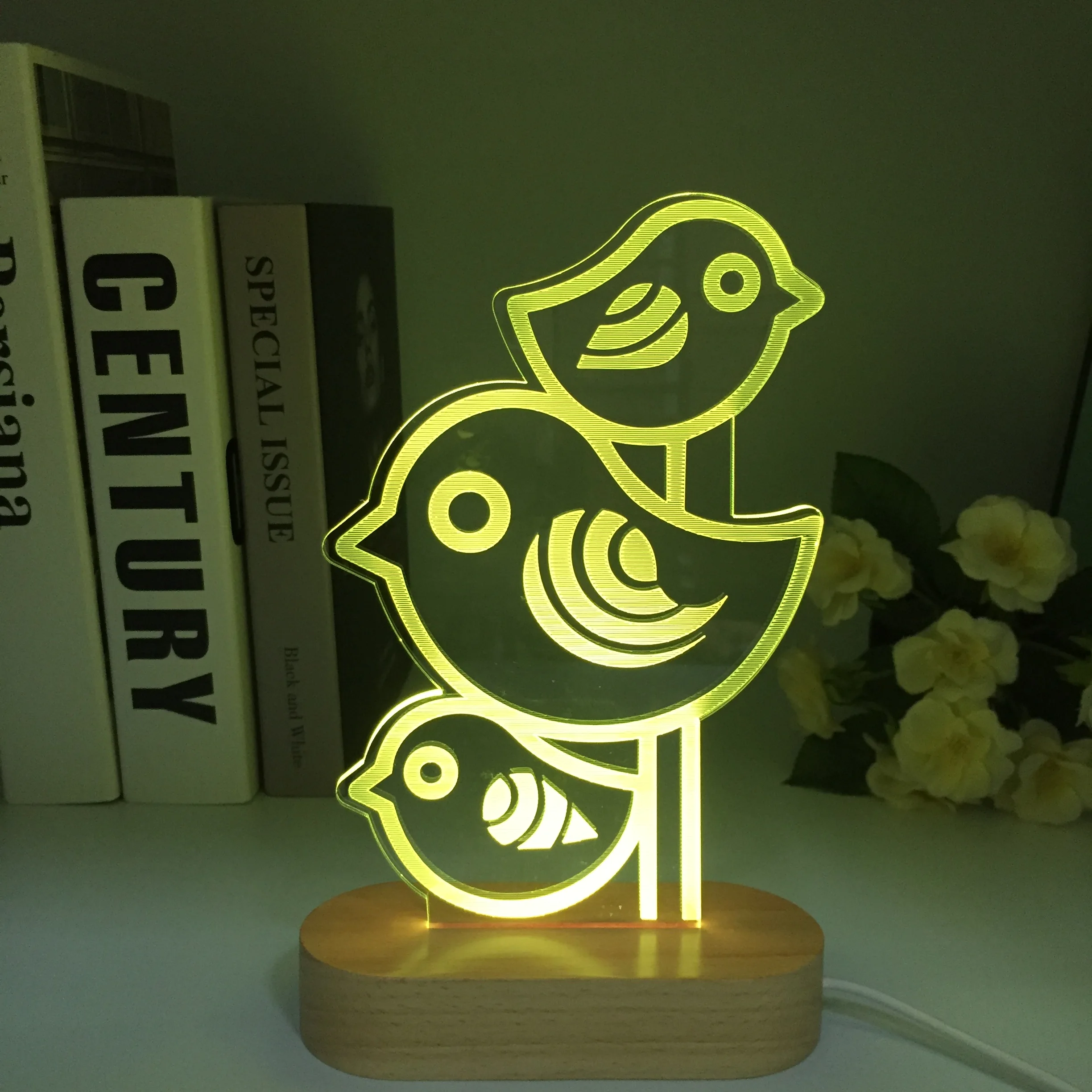 Lampe LED 3D en acrylique à l'effigie des oiseaux, USB, luminaire décoratif d'intérieur, idéal pour une chambre d'enfant ou comme cadeau d'anniversaire