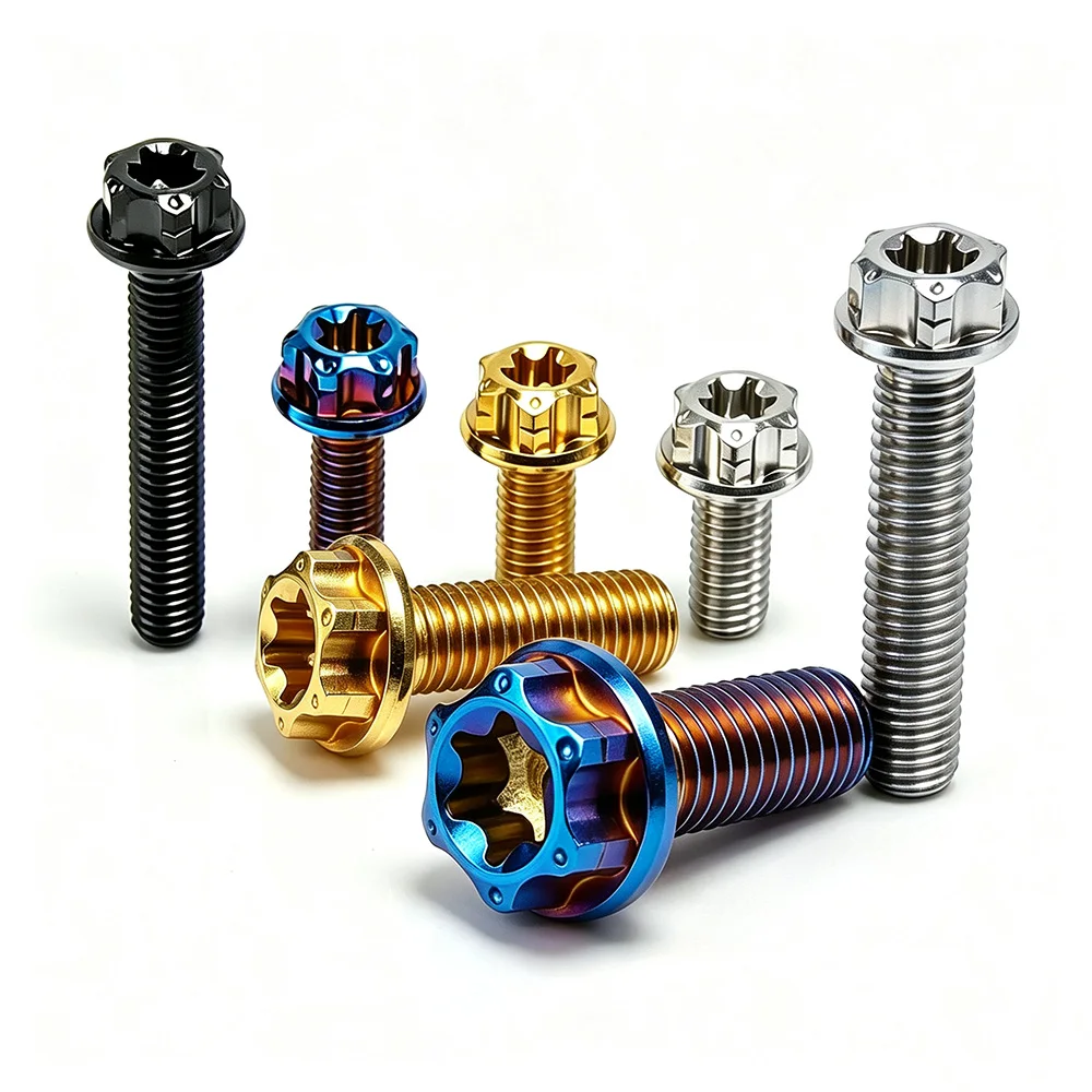 5/2Pcs Titanium Bolts Flange Torx Head Titan Screw Burnt Blue Gold M5 M6 M8x15/20/25/30/35 for Bike Motorcycle Car Modification