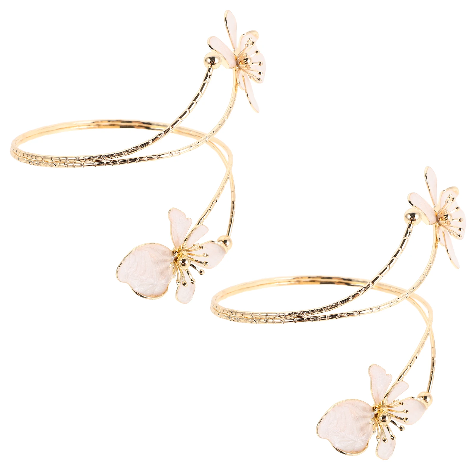 

2 Pcs Jewelry Enamel Glaze Flower Bracelet Boho Cuff Floral Bangle Bracelets Personality Elegant Golden Everyday Wear